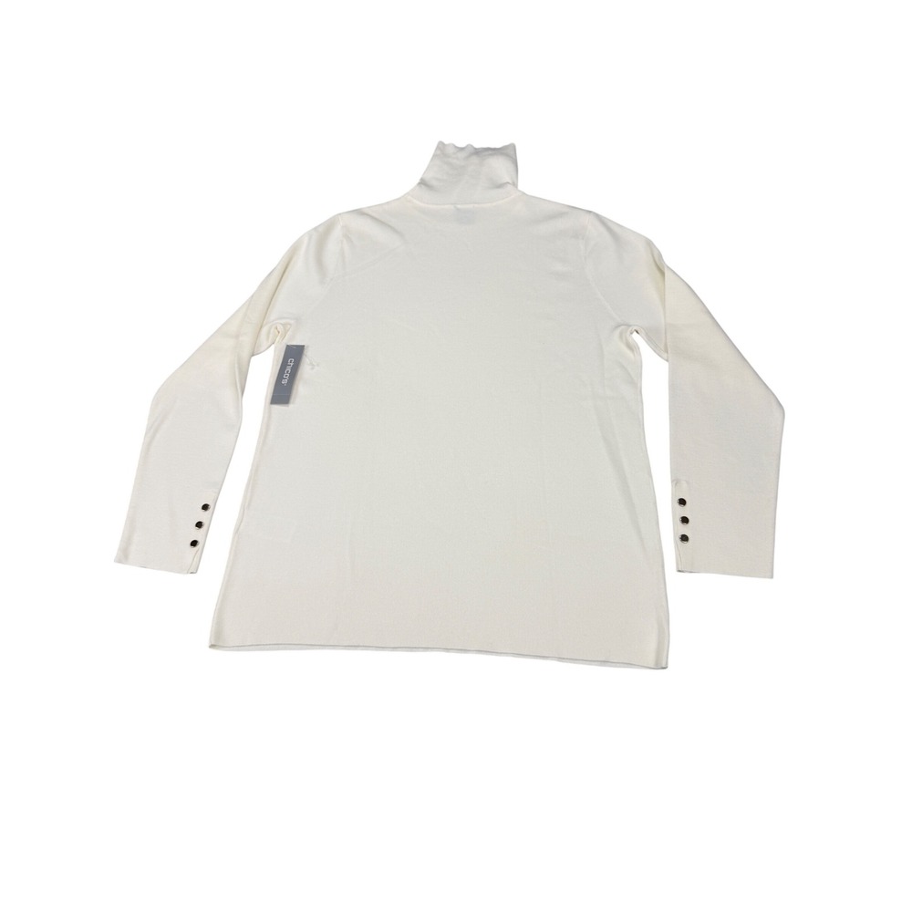 Chicos Ecovero Turtleneck Sweater Ecru Off White Button Cuff Size 3‎ XL MSRP $69